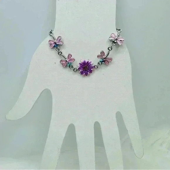 Pink Butterflies Violet Flower Bracelet - Picture 8 of 9
